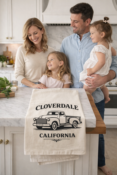 Cloverdale California Vintage Truck Organic Flour Sack Tea Towel 27" x 27"