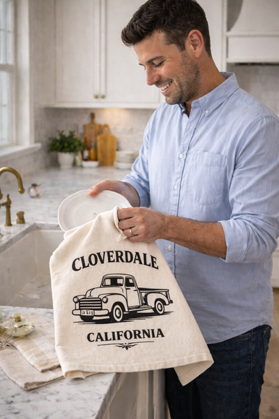 Cloverdale California Vintage Truck Organic Flour Sack Tea Towel 27" x 27"