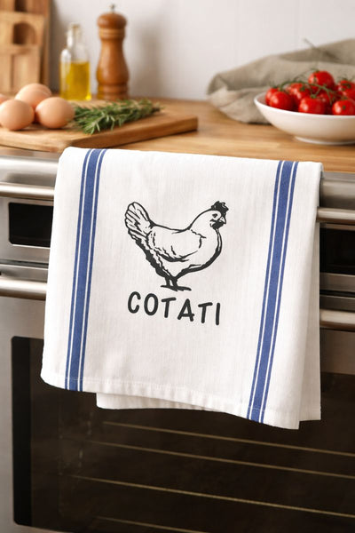 Cotati Chicken Tea Towel with Blue Stripes by Luma Vintage
