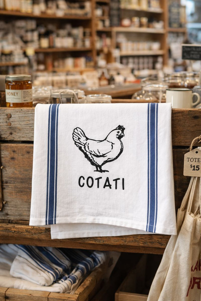 Cotati Chicken Tea Towel with Blue Stripes by Luma Vintage