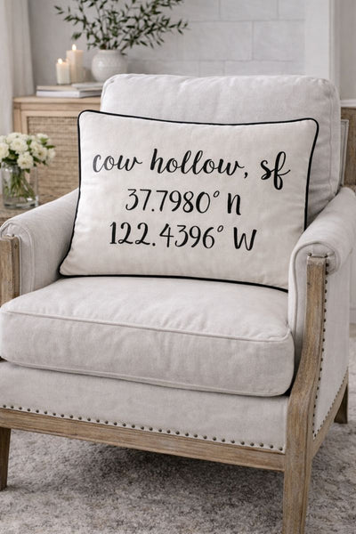 Cow Hollow Longitude Latitude Embroidered Lumbar Pillow Cover