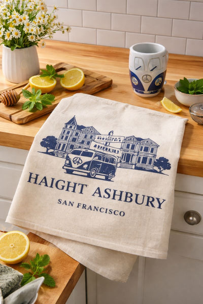 Haight Ashbury VW Bus Organic Flour Sack Tea Towel 27" x 27"