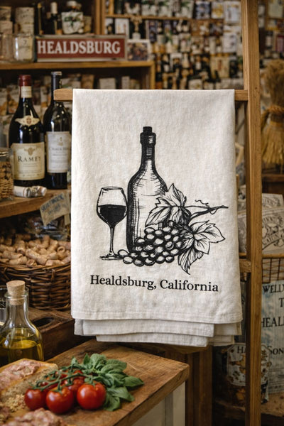 Healdsburg, California Wine Organic Flour Sack Tea Towel – 27” x 27”