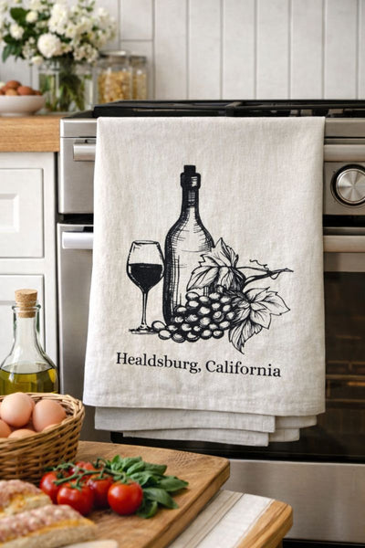Healdsburg, California Wine Organic Flour Sack Tea Towel – 27” x 27”