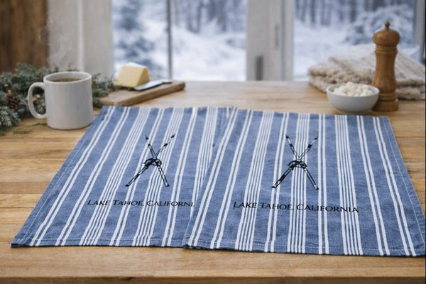 Lake Tahoe Vintage Skis Tea Towel -Assorted colors