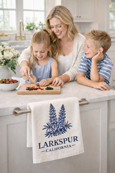 Larkspur California Flower Organic Flour Sack Tea Towel 27" x 27"
