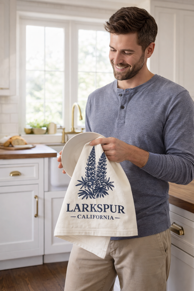 Larkspur California Flower Organic Flour Sack Tea Towel 27" x 27"