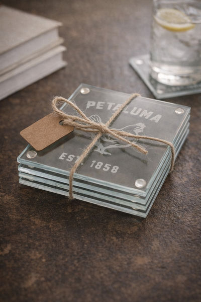 Petaluma Chicken Engraved Glass Coaster Set of 4