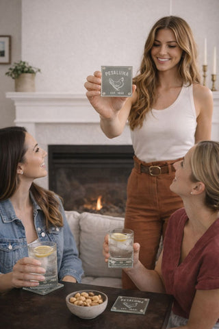 Petaluma Chicken Engraved Glass Coaster Set of 4