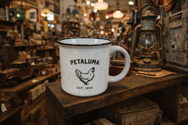 Luma Vintage Petaluma Chicken Mug 15 oz White with Black Speck Ceramic Mug