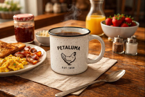 Luma Vintage Petaluma Chicken Mug 15 oz White with Black Speck Ceramic Mug