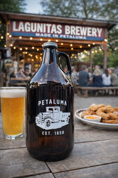 Growler 64oz Amber Glass with Petaluma Truck