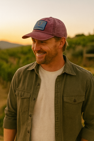 Petaluma Blue/Cream/Olive Patch Chicken Patch Twill hat - Burgundy