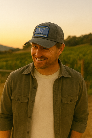 Petaluma Blue/Cream/Olive Patch Chicken Patch Twill hat - Charcoal