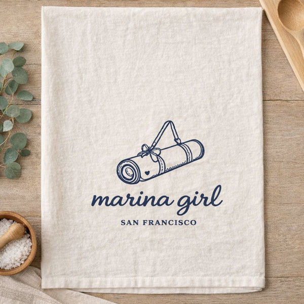 Marina Girl Yoga Mat Tea Towel- Organic Flour Sack 27" x 27"
