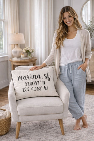 Marina SF Longitude Latitude Embroidered Lumbar Pillow Cover