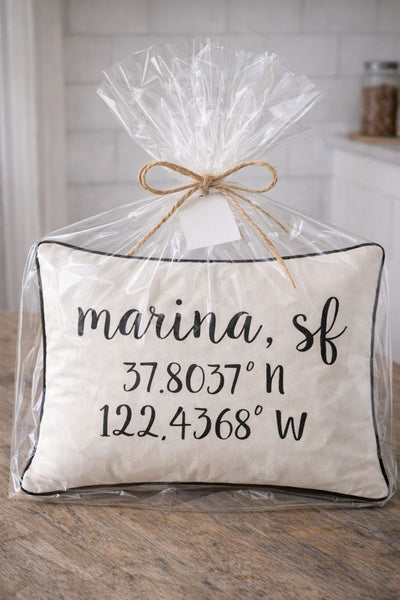 Marina SF Longitude Latitude Embroidered Lumbar Pillow Cover