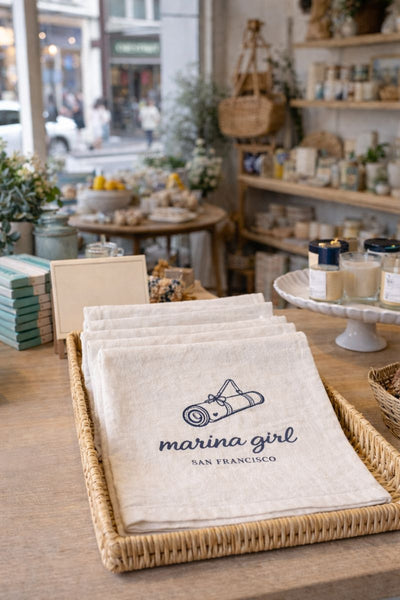 Marina Girl Yoga Mat Tea Towel- Organic Flour Sack 27" x 27"