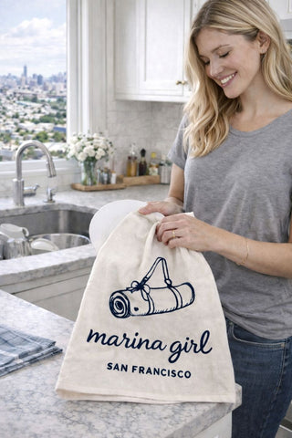 Marina Girl Yoga Mat Tea Towel- Organic Flour Sack 27" x 27"