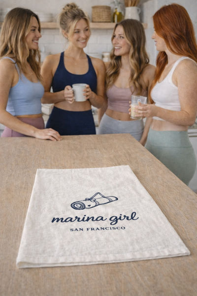 Marina Girl Yoga Mat Tea Towel- Organic Flour Sack 27" x 27"