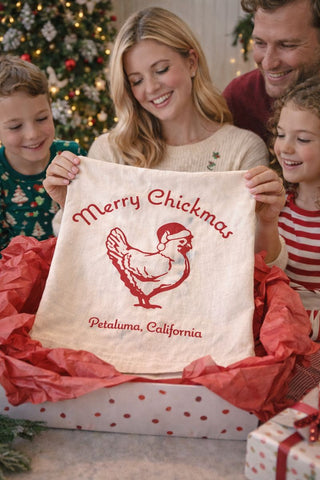 Merry Chickmas Petaluma Red Chicken Organic Flour Sack Tea Towel
