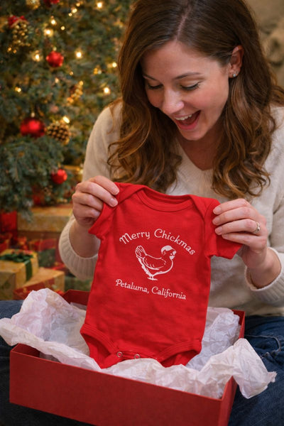 Merry Chickmas Petaluma Chicken Onesie Red- Baby