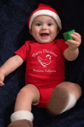 Merry Chickmas Petaluma Chicken Onesie Red- Baby