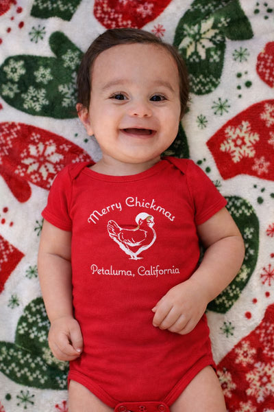 Merry Chickmas Petaluma Chicken Onesie Red- Baby