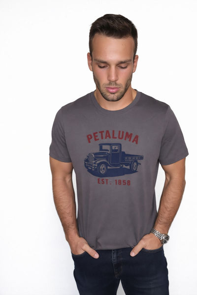 Men's T-shirt with Petaluma Truck logo in Asphalt Luma Vintage