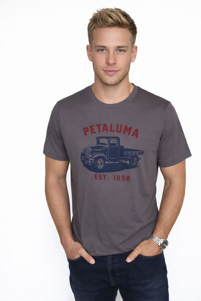 Men's T-shirt with Petaluma Truck logo in Asphalt Luma Vintage