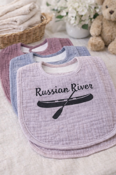 Russian River Muslin Baby Bib – Soft Cotton Bib – Made to Order Baby Gift – Wine Country Baby – Boutique Bib