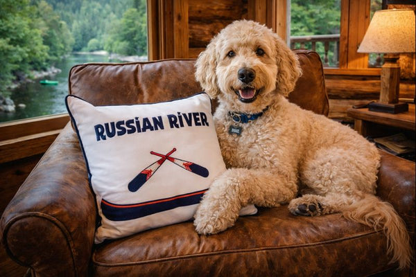 Russian River Canoe Embroidered Pillow Cover- Sonoma County Collection