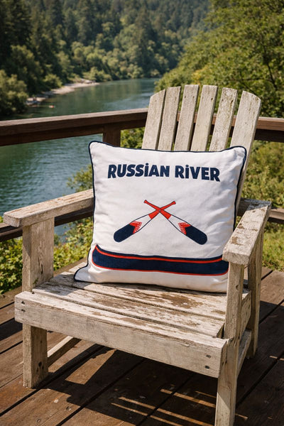 Russian River Canoe Embroidered Pillow Cover- Sonoma County Collection
