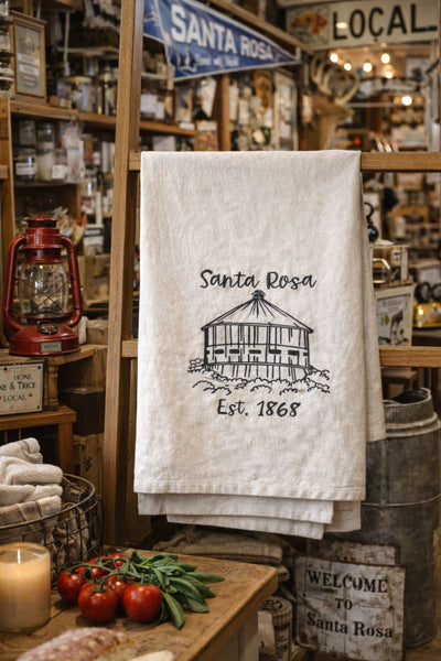 Santa Rosa Round Barn Tea Towel- Organic Flour Sack