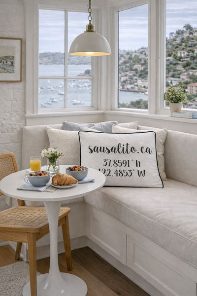 Sausalito  Longitude Latitude Embroidered Lumbar Pillow Cover