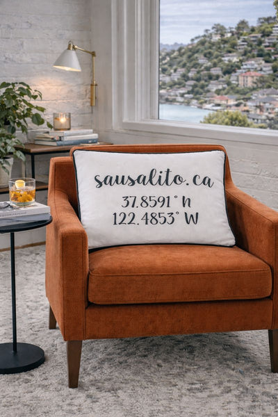 Sausalito  Longitude Latitude Embroidered Lumbar Pillow Cover