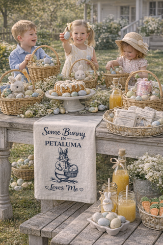 Petaluma Easter Tea Towel – Some Bunny in Petaluma Loves Me, Bunny Kitchen Towel, Spring Farmhouse Decor - Flour Sack Organic
