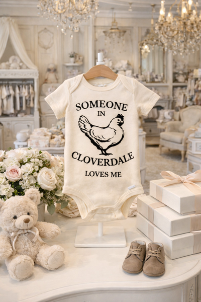 Someone in Cloverdale Loves Me Onesie- Natural/Neutral Color