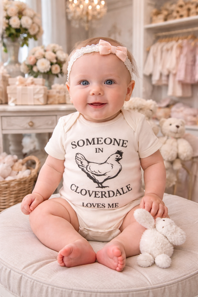 Someone in Cloverdale Loves Me Onesie- Natural/Neutral Color