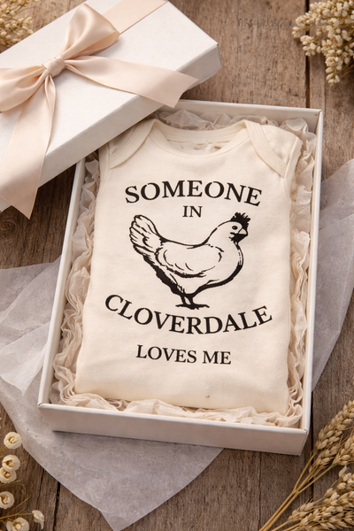 Someone in Cloverdale Loves Me Onesie- Natural/Neutral Color