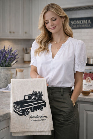 Sonoma California Lavender Truck Organic Flour Sack Tea Towel