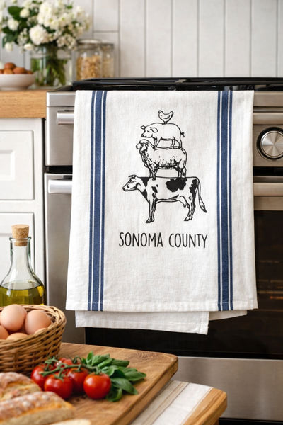 Sonoma County Animal Stack Tea Towel Blue Stripe