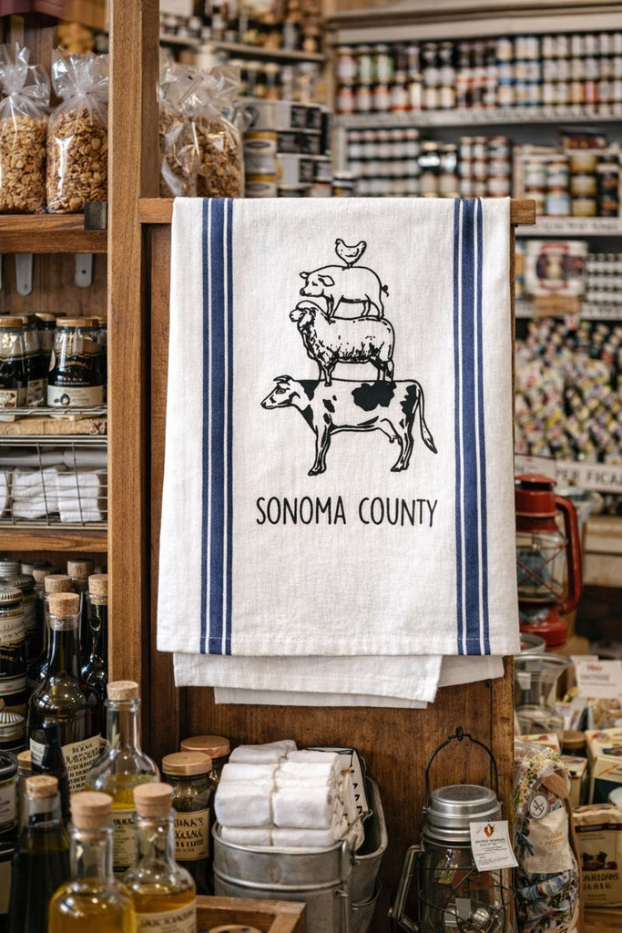 Sonoma County Animal Stack Tea Towel Blue Stripe