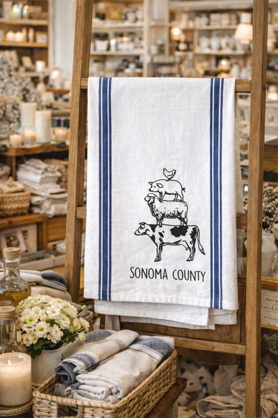 Sonoma County Animal Stack Tea Towel Blue Stripe