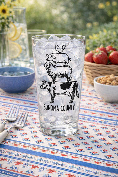 Sonoma County Animal Stack Pint Glass 16 oz- Black Print
