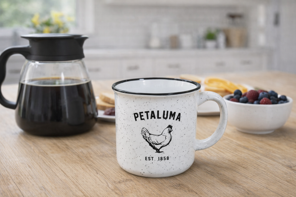 Luma Vintage Petaluma Chicken Mug 15 oz White with Black Speck Ceramic Mug