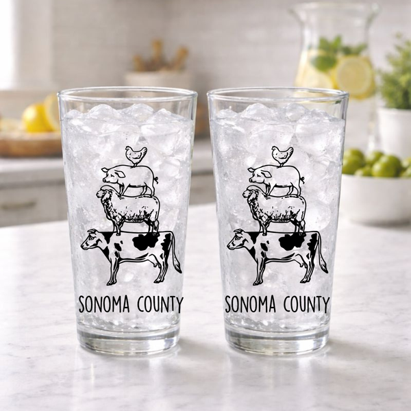 Sonoma County Animal Stack Pint Glass 16 oz- Black Print