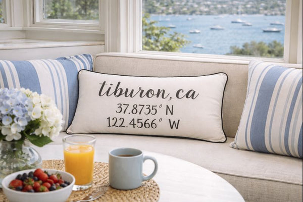 Tiburon Longitude Latitude Embroidered Lumbar Pillow Cover