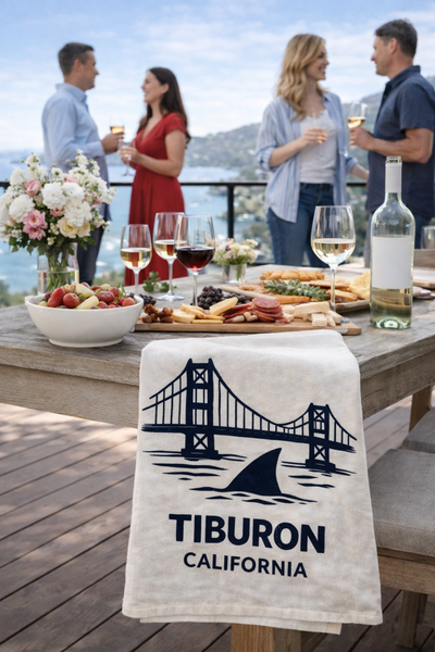 Tiburon Shark and Golden Gate Bridge Organic Flour Sack Tea Towel