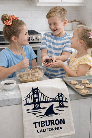 Tiburon Shark and Golden Gate Bridge Organic Flour Sack Tea Towel